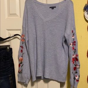 American Eagle sweater with flower sleeves